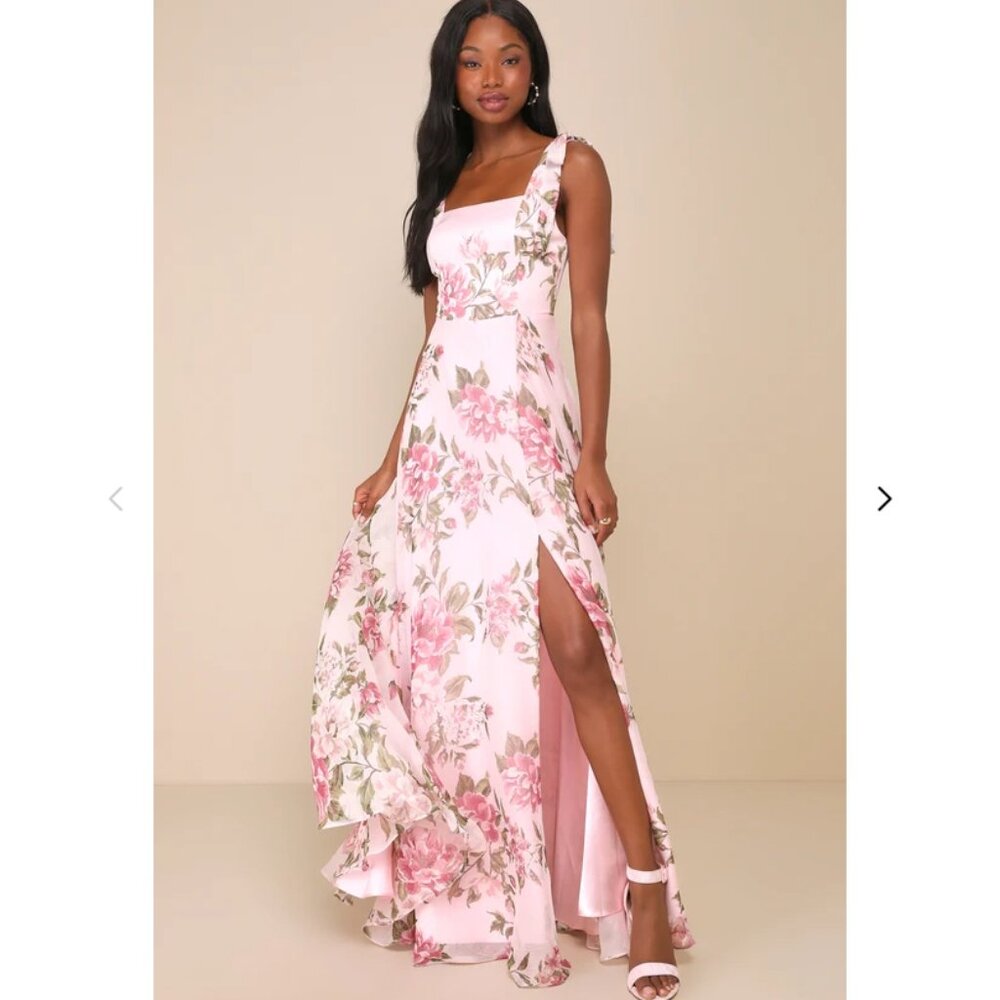 Lulus Love Me Forever Pink Floral Tie Strap Maxi Dress
